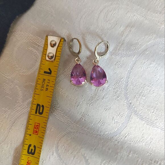 Sugar Magnolia Elegant Silver Tone Purple Teardrop Earrings - Picture 3 of 3